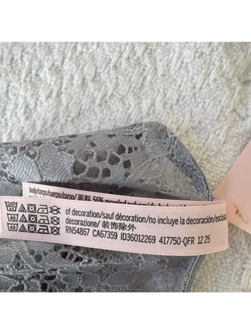 VICTORIA'S SECRET L DREAM ANGELS BLUE GRAY LACE WIDE STRING THONG PANTIES NWT